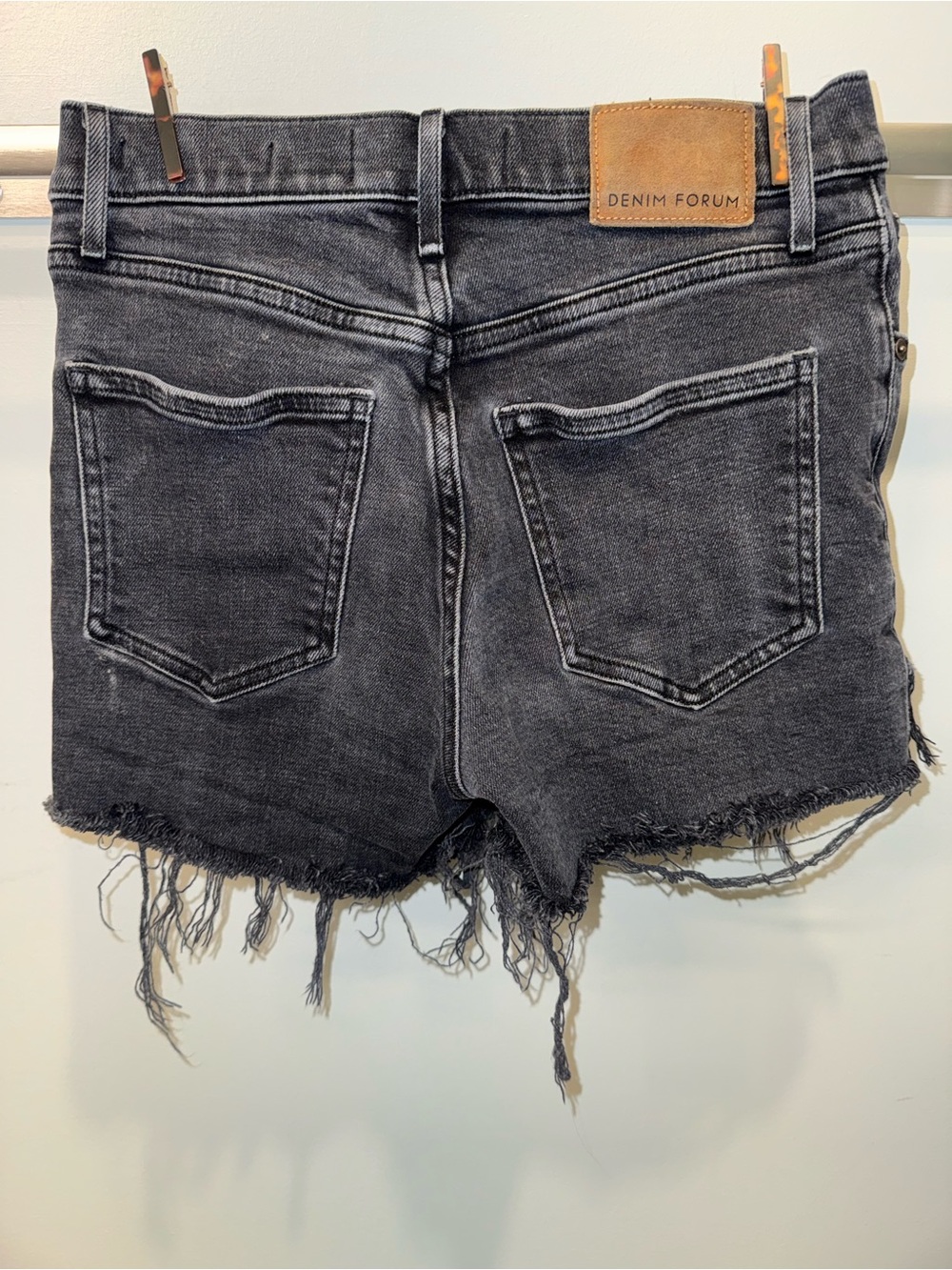Aritzia Denim Forum Black Frayed Hem Denim Shorts with side slit (1 in)